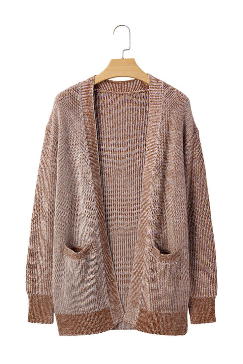 Open Knit Patch Pocket Ribbed Trim Longline Cardigan